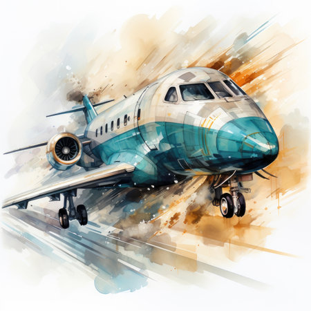 Watercolor Airplane on the runway.の素材