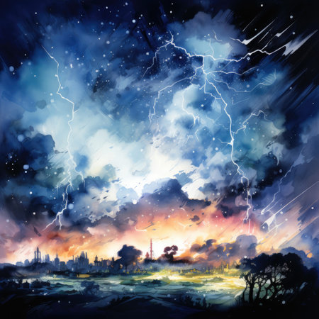 Stormy sky with lightning and thunderstorm.の素材