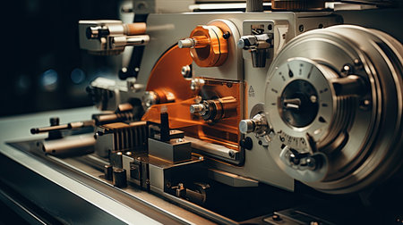 Industrial lathe machine, close-up.の素材