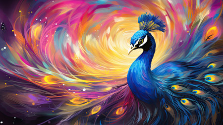 Peacock on abstract multicolored background.の素材