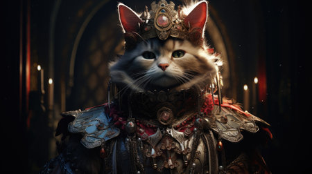 Portrait of a beautiful cat in a medieval costume. Fantasy.の素材