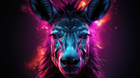 donkey head with fire effect on black background.の素材