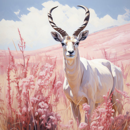 Watercolor male impala in the meadow.の素材