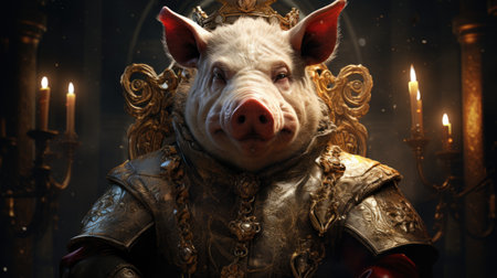 Fantasy portrait of a cute little pig in a medieval costume.の素材