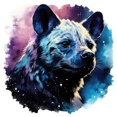 Watercolor portrait of hyena on colorful Backgroundの素材