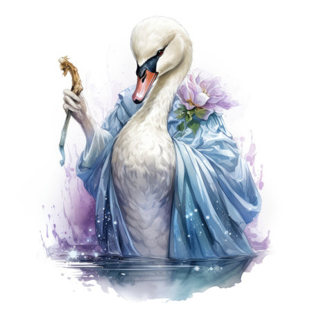 Swan in a blue dress with a spear in his hand.の素材
