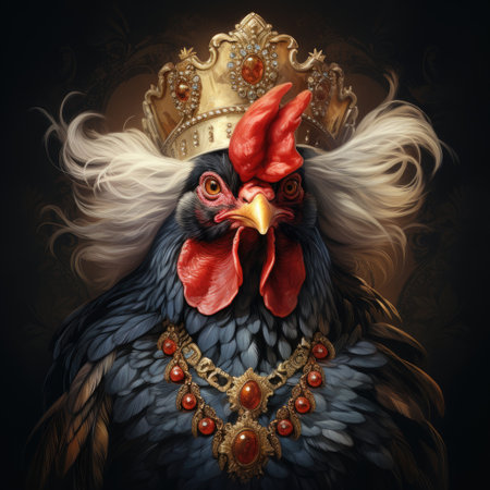 Portrait of a rooster in a crown.の素材