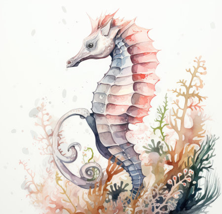 Watercolor seahorse on white background.の素材