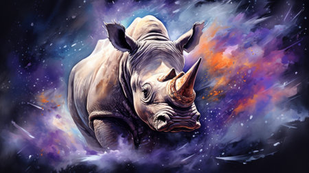 White rhinoceros in the cosmic space.の素材