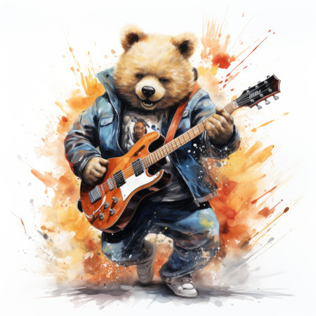 a teddy bear playing an electric guitar in a grunge styleの素材
