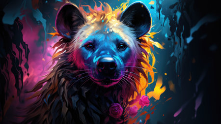 hyena with fire and flames on a black backgroundの素材
