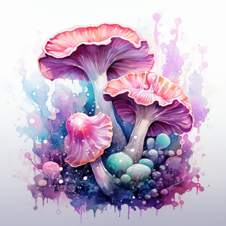 Mushrooms on watercolor background.の素材