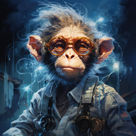 Portrait of a monkey with glasses. Portrait of a monkey.の素材