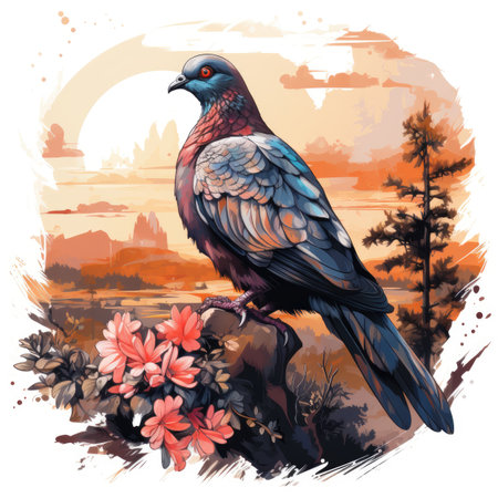 Pigeon on the background of the sunset.の素材