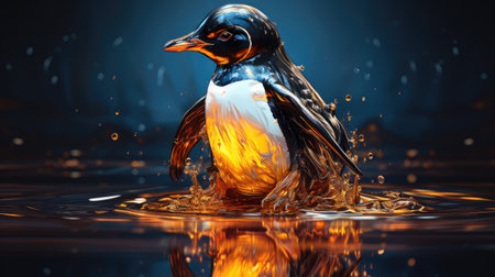 Penguin splashing in water.の素材