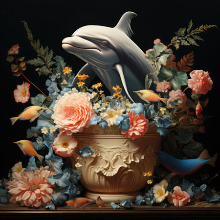 Dolphin and flowers in a vase.の素材