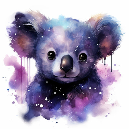 Watercolor koala in the night sky.の素材