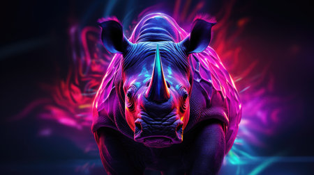 Rhinoceros in neon light.の素材