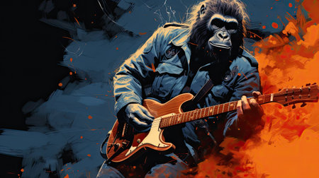 Guitarist with electric guitar in the smoke.の素材