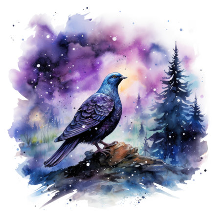 Watercolor Pigeon on a tree in the forest.の素材