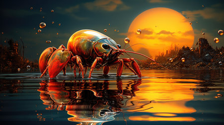 Fantasy landscape with a crayfish.の素材