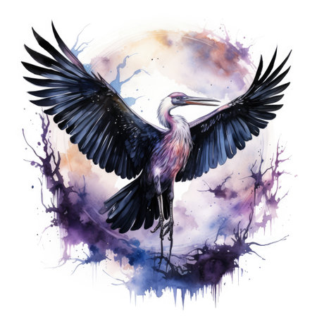 Watercolor bird with wings spread. Flying bird.の素材