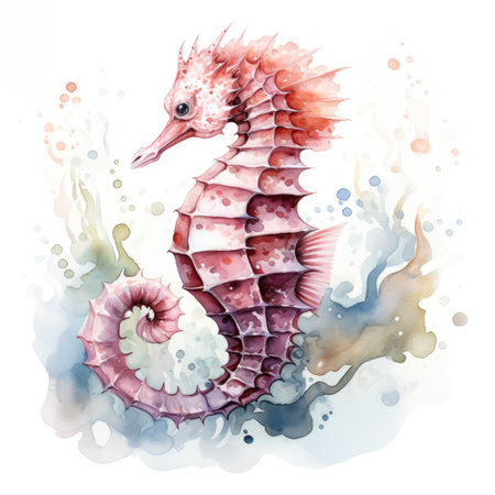 Watercolor seahorse on white background.の素材