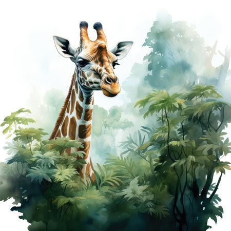 Watercolor Giraffe in the jungle.の素材