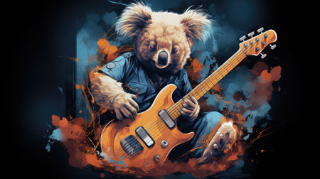 A koala playing an electric guitar in a grunge style.の素材