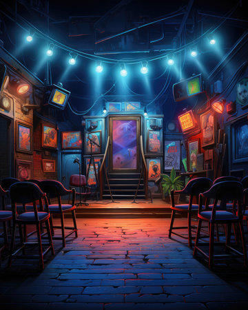 the interior of an old bar in the night.の素材