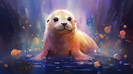 Cute sea lion in the water.の素材