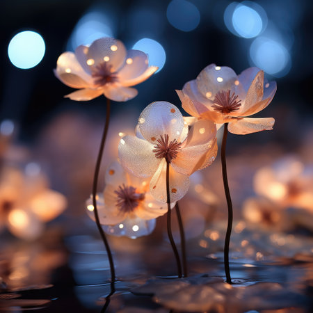 Beautiful spring flowers on the background of bokeh lights.の素材