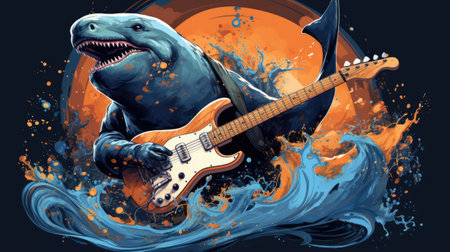Guitar player with electric guitar on grunge background.の素材