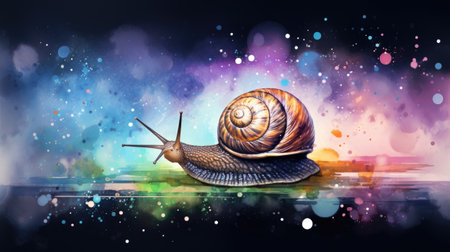 Snail on colorful bokeh background.の素材