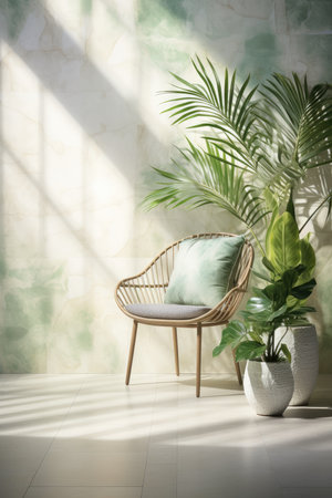 interior with armchair and tropical plant.の素材