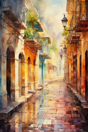Watercolor City Streetの素材