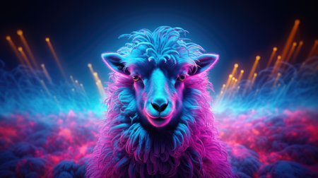 Sheep on the background of the night sky.の素材