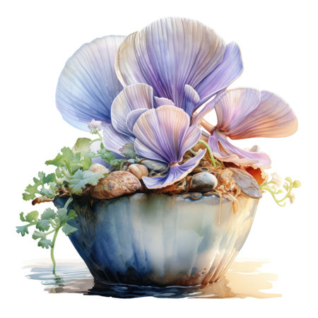 Watercolor Flower pot isolated on white background.の素材