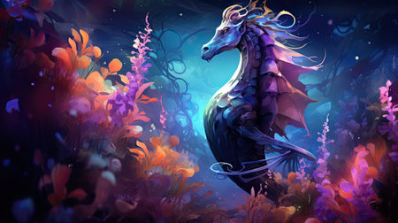 Horse in the sea. Fantasy illustration.の素材