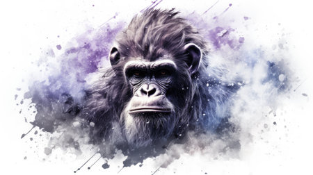 Gorilla portrait in watercolor painting style. Animal illustration.の素材