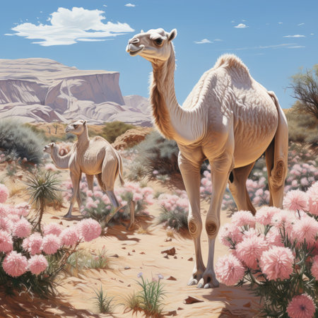 Camels in the desert.の素材