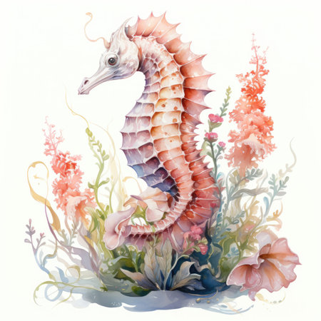 Watercolor seahorse on white background.の素材