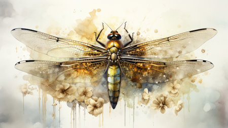 a dragonfly in watercolor style. Flying insect.の素材