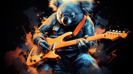 a koala playing an electric guitar on a grunge backgroundの素材