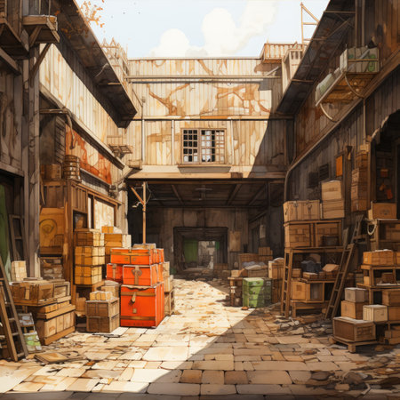 Wooden planks in the old warehouse. Industrial background.の素材