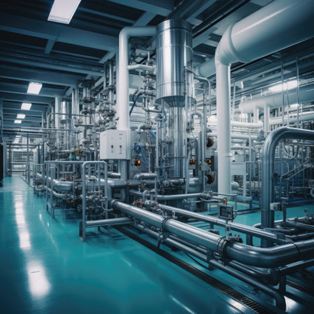 Equipment, cables and piping as found inside of a modern industrial power plantの素材