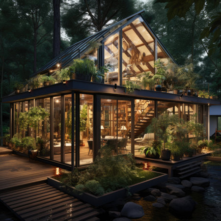 modern cozy house in the garden with beautiful landscapingの素材