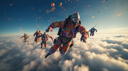 Skydiving in the clouds.の素材