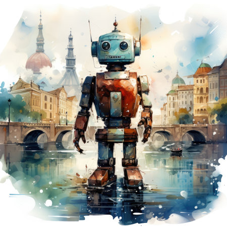 Watercolor vintage robotの素材