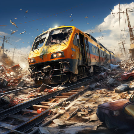 The train is destroyed by the fire. The concept of disaster.の素材